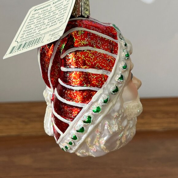 Old World Christmas Romantic Santa Head Blown Glass Ornament 2001 Hearts #40024 - Picture 5 of 10